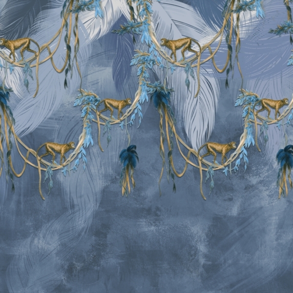 Nástěnná malba opic v modrém