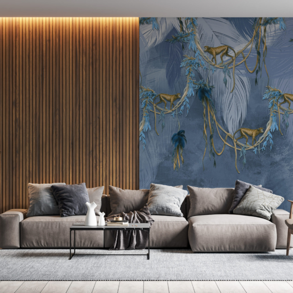 Nástěnná malba opic v modrém