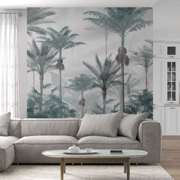 Nástěnná mlha nad palmovým lesem