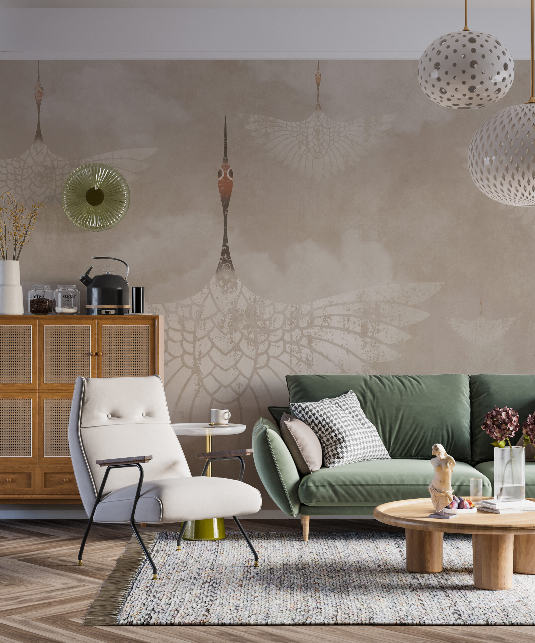 Nástěnná malba létajících ptáků