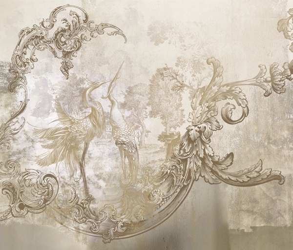 Nástěnná malba rostlinného motivu v sépiové barvě