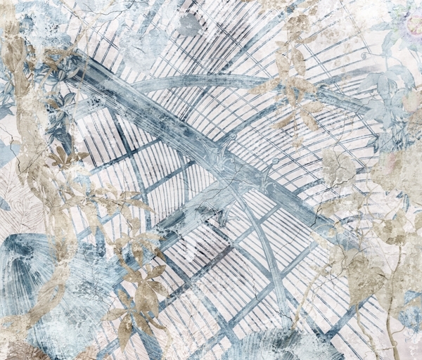 Modrá prokládaná nástěnná malba