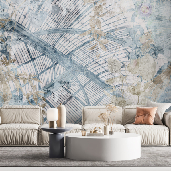 Modrá prokládaná nástěnná malba