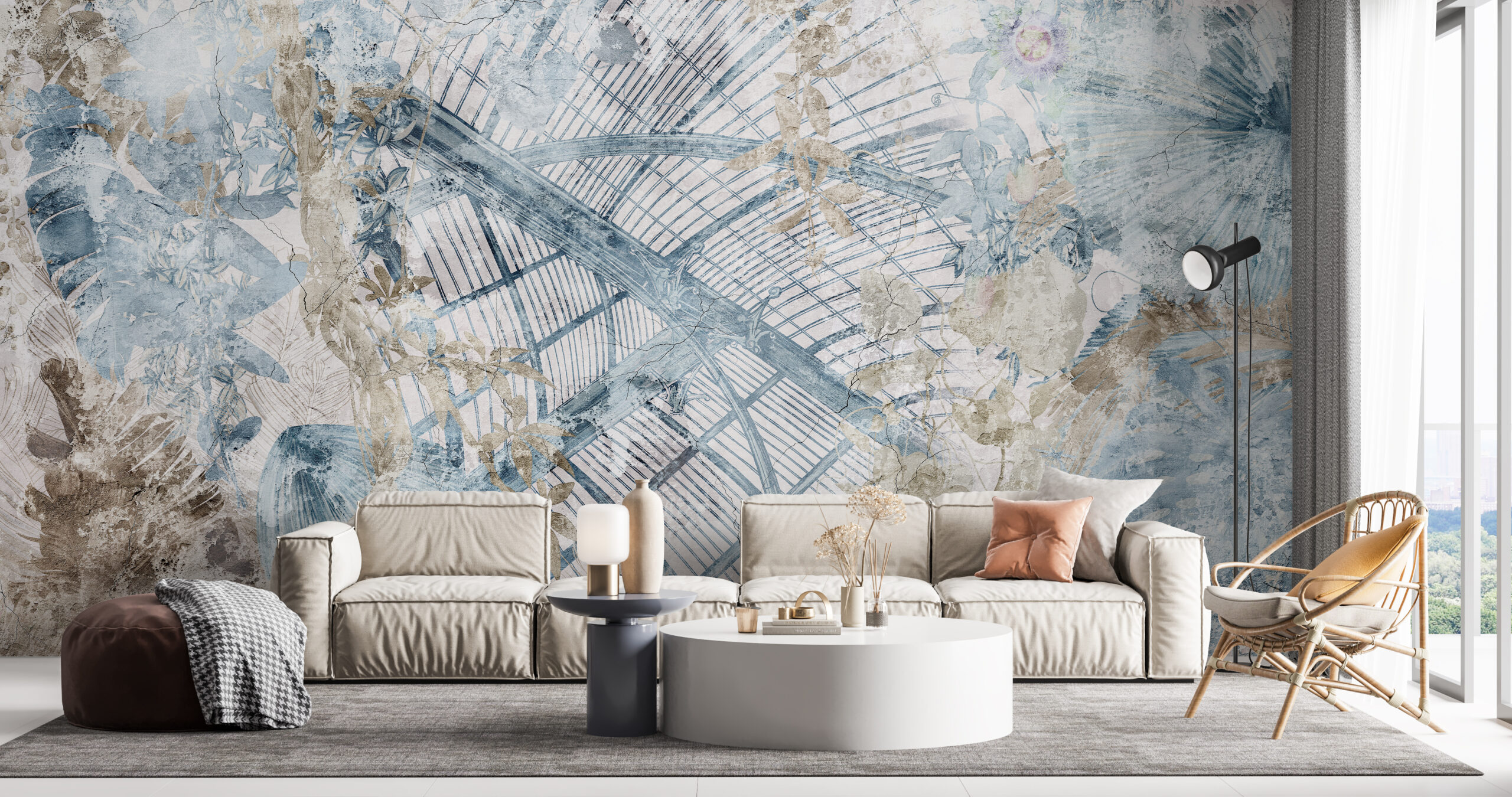 Modrá prokládaná nástěnná malba