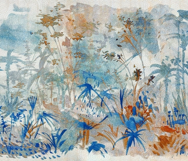 Modrozlatá nástěnná malba na louce