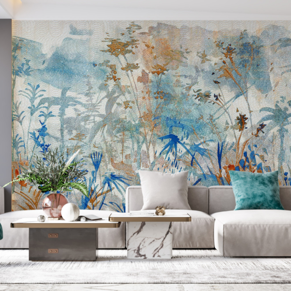 Modrozlatá nástěnná malba na louce