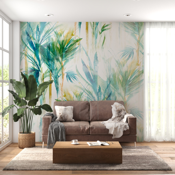 Nástěnná malba Blue Long Leaves