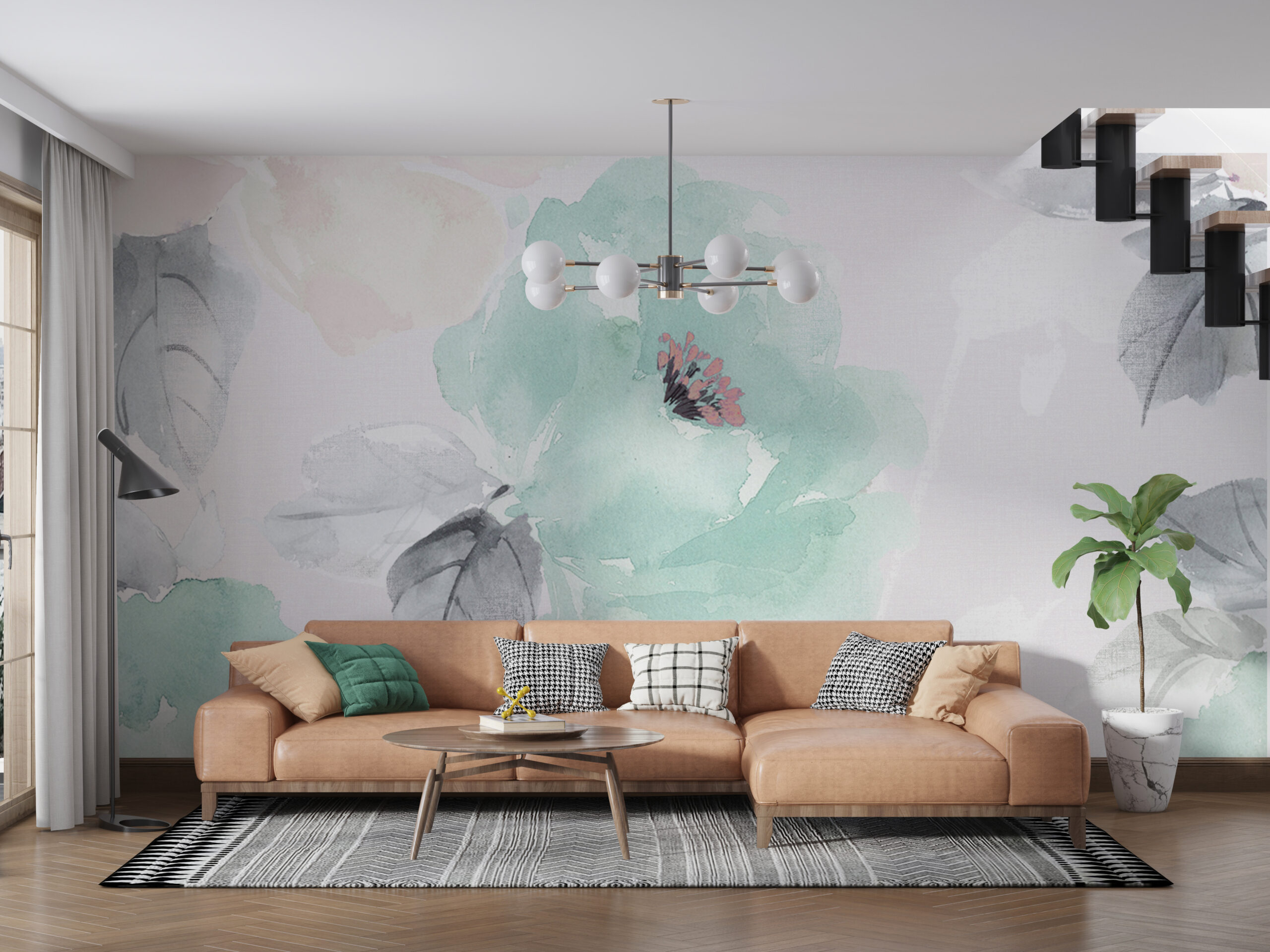 Nástěnná malba Modré květiny