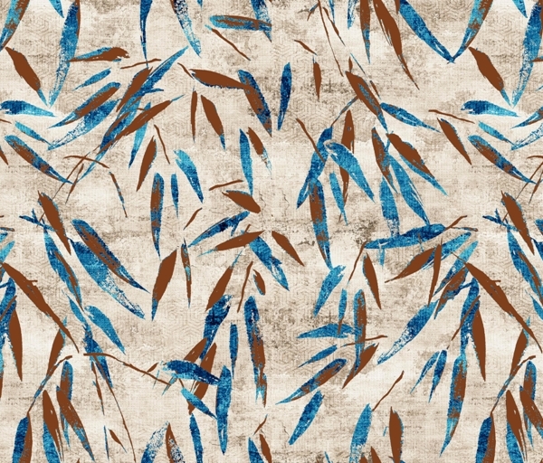 Nástěnná malba modrých a hnědých listů