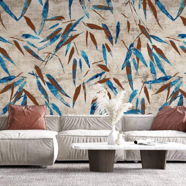 Nástěnná malba modrých a hnědých listů