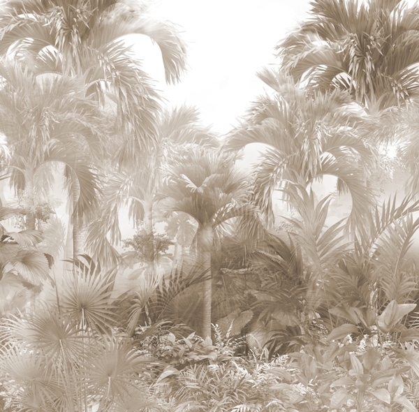 Nástěnná malba Neobjevená džungle v sépiové barvě