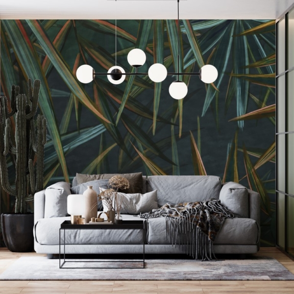 Nástěnná malba ostrých zelených listů