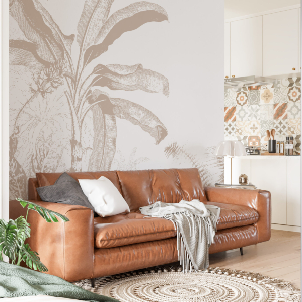 Nástěnná malba palmy na bílém pozadí