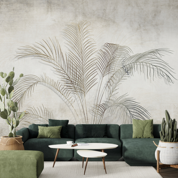 Nástěnná malba palmy v mlze