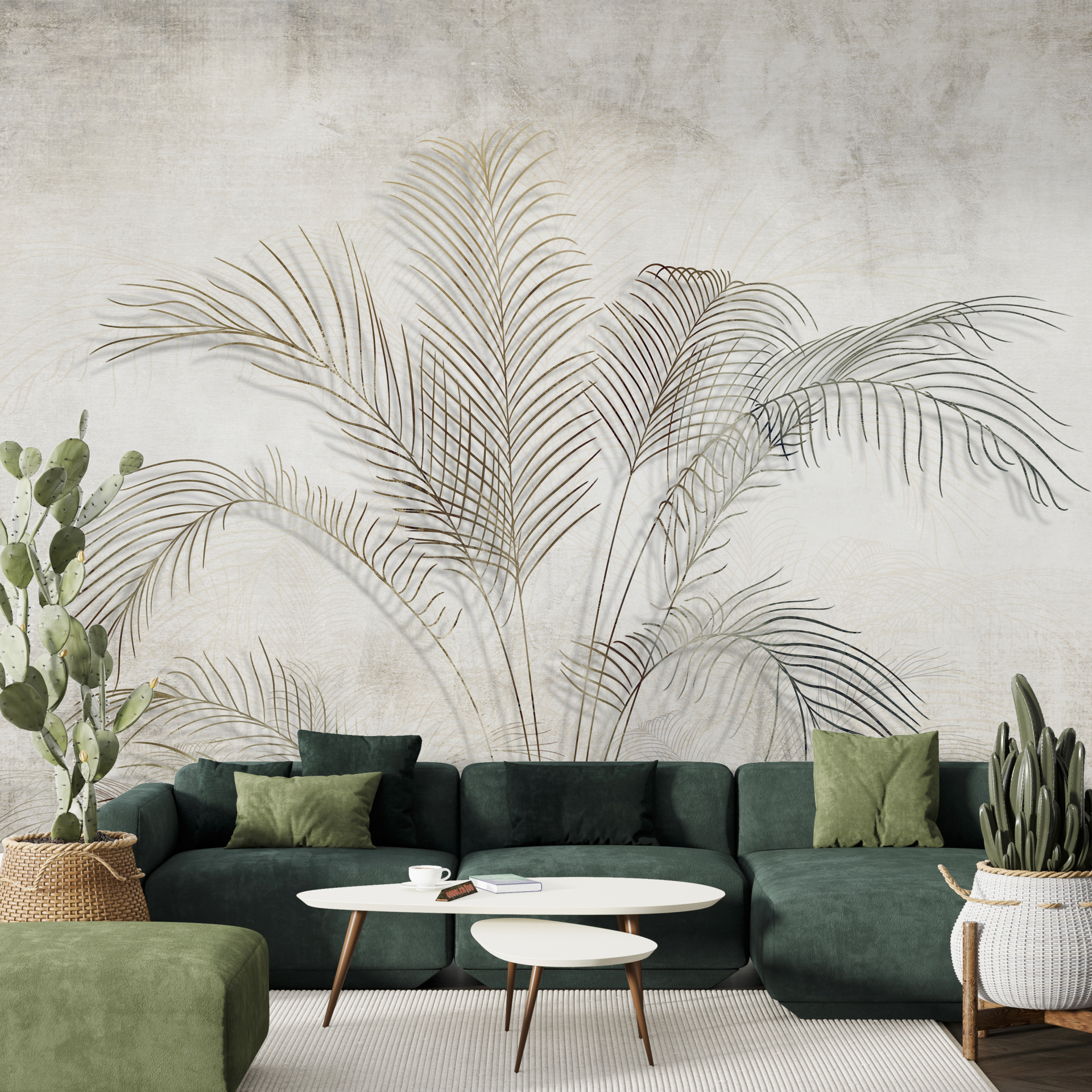 Nástěnná malba palmy v mlze