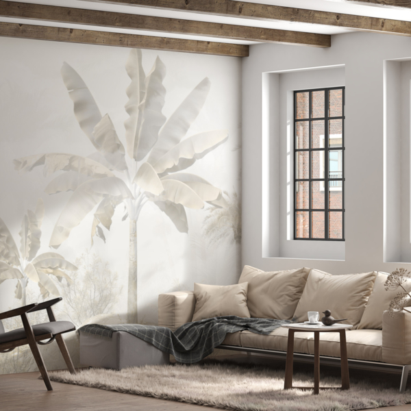 Nástěnná malba palmy v bílé barvě