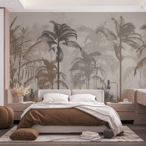 Nástěnná malba palem v mlze 3D