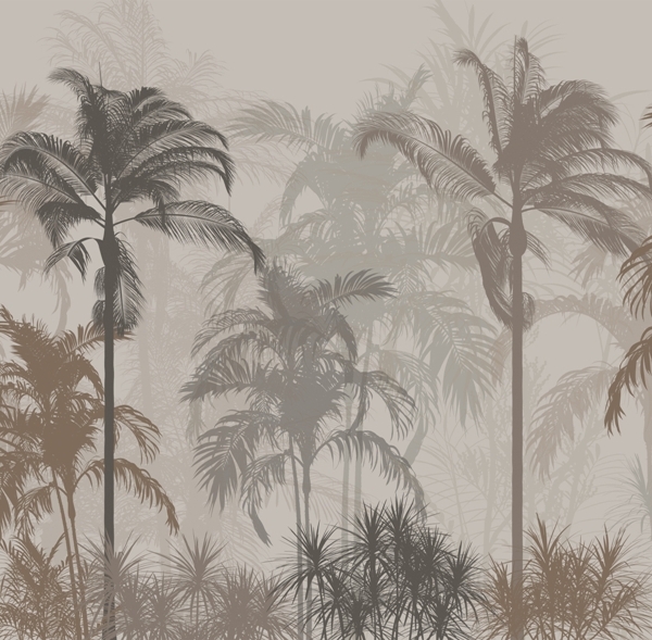 Nástěnná malba palem v mlze 3D