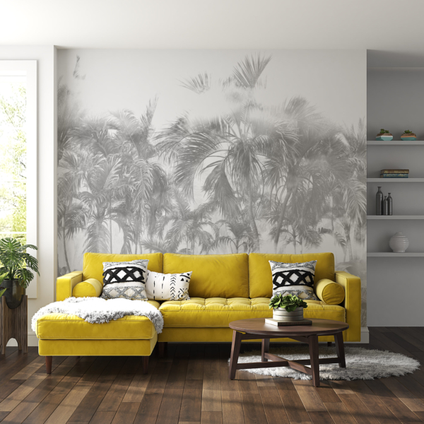 Nástěnná malba palem v bílé barvě