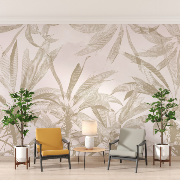 Nástěnná malba palem v teplých barvách