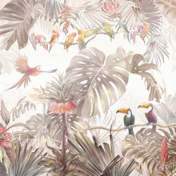 Nástěnný papoušek a listy monstery