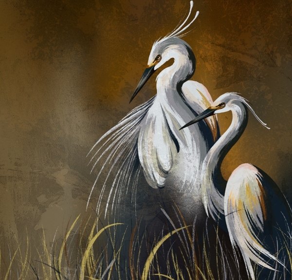 Nástěnná malba páru divokých jeřábů