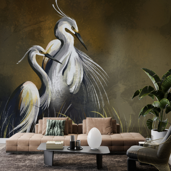 Nástěnná malba páru divokých jeřábů