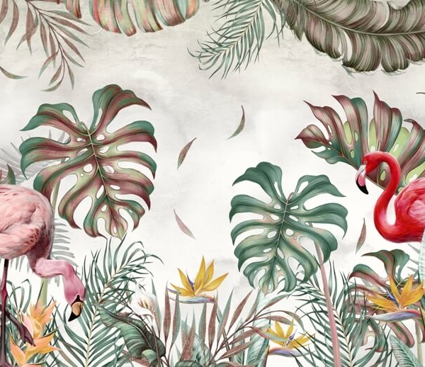 Nástěnná malba páru plameňáků