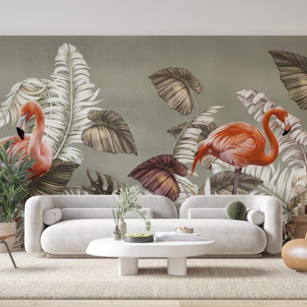 Nástěnná malba páru plameňáků