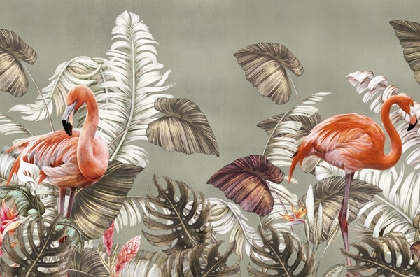 Nástěnná malba páru plameňáků