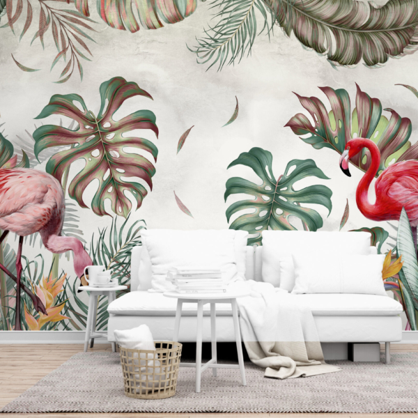 Nástěnná malba páru plameňáků