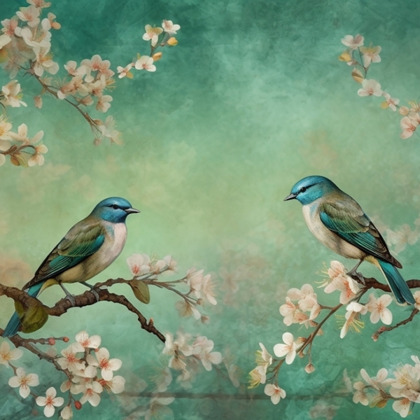 Nástěnná malba páru modrých ptáků