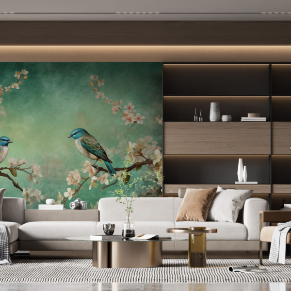 Nástěnná malba páru modrých ptáků