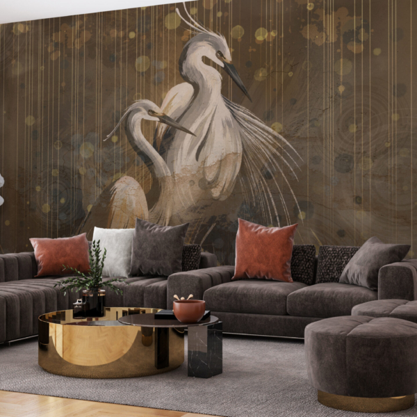 Nástěnná malba dvojice jeřábů