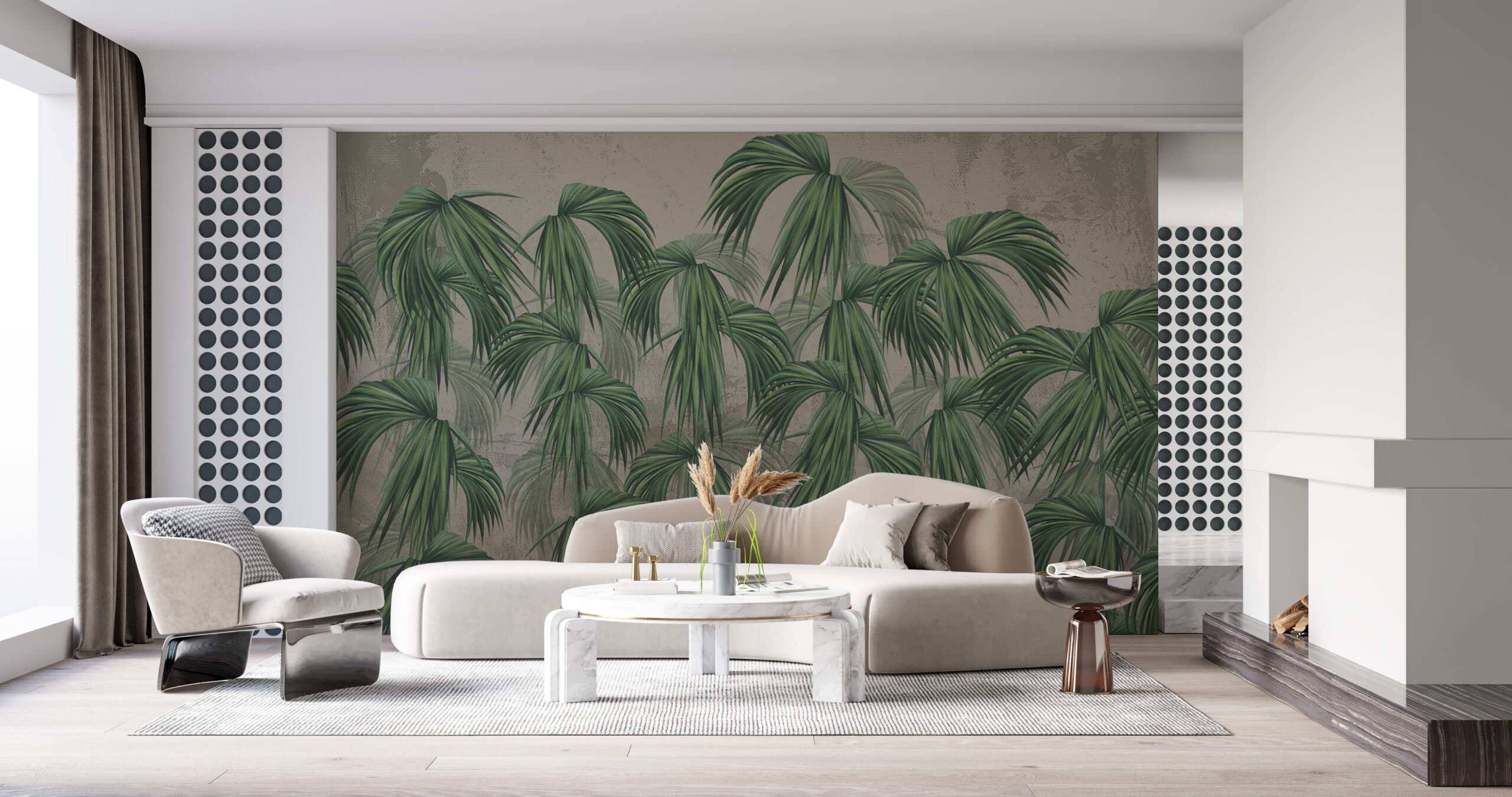 Nástěnná malba tropických listových deštníků