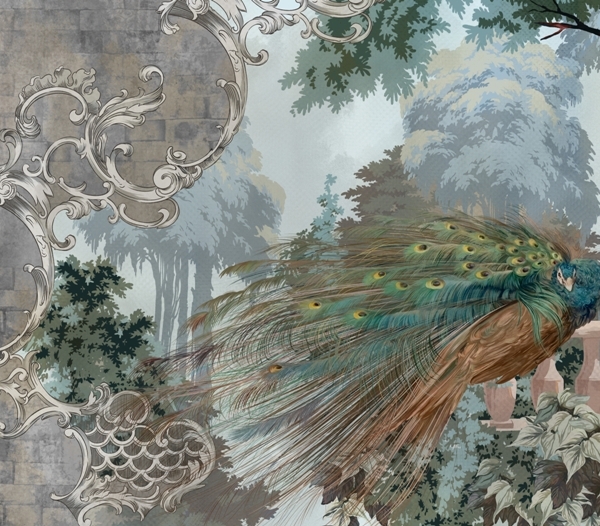 Nástěnná malba Páv na zdi