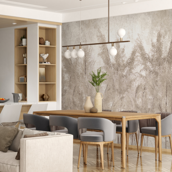 Nástěnná malba travnatých šlahounů v sépiové barvě