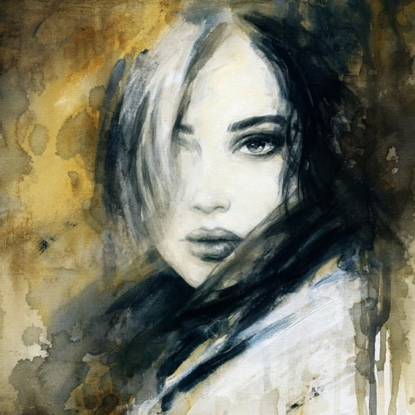 Nástěnný portrét dívky s dlouhými vlasy