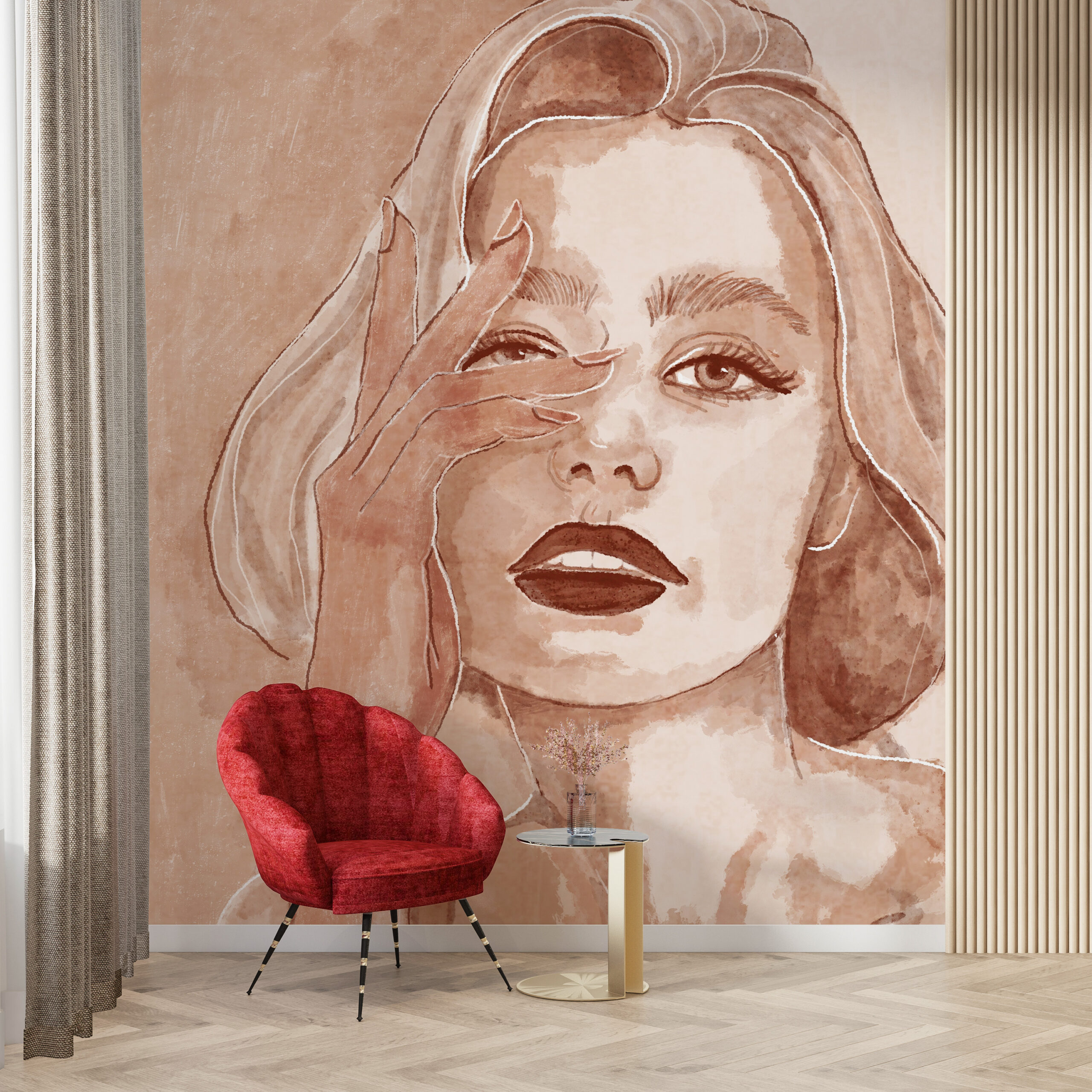 Nástěnný portrét ženy v sépiové barvě