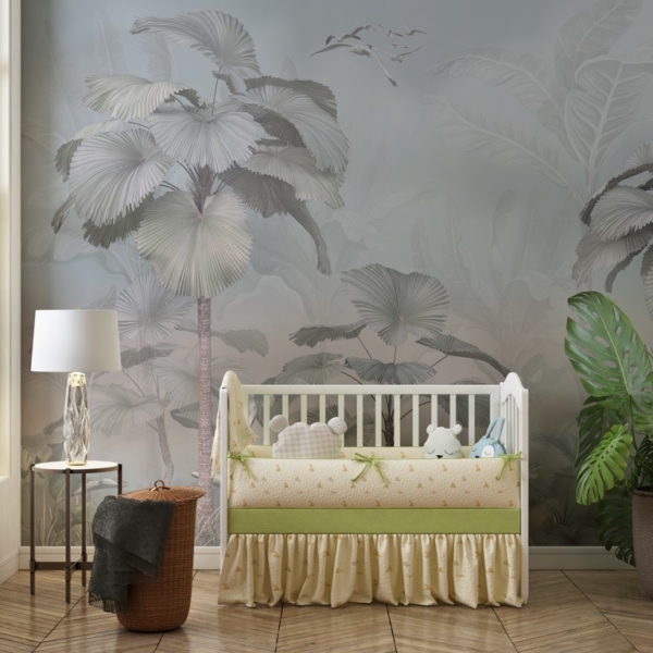 Nástěnná malba Ptáci mezi palmovými pery