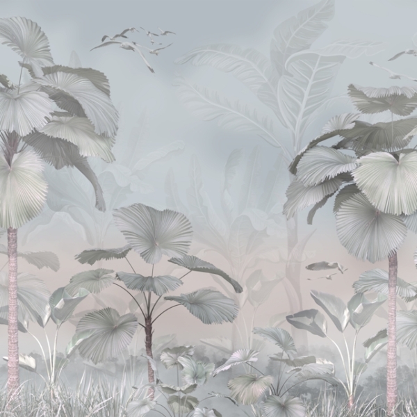 Nástěnná malba Ptáci mezi palmovými pery