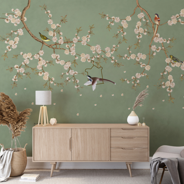 Nástěnná malba Ptáci v třešňových květech