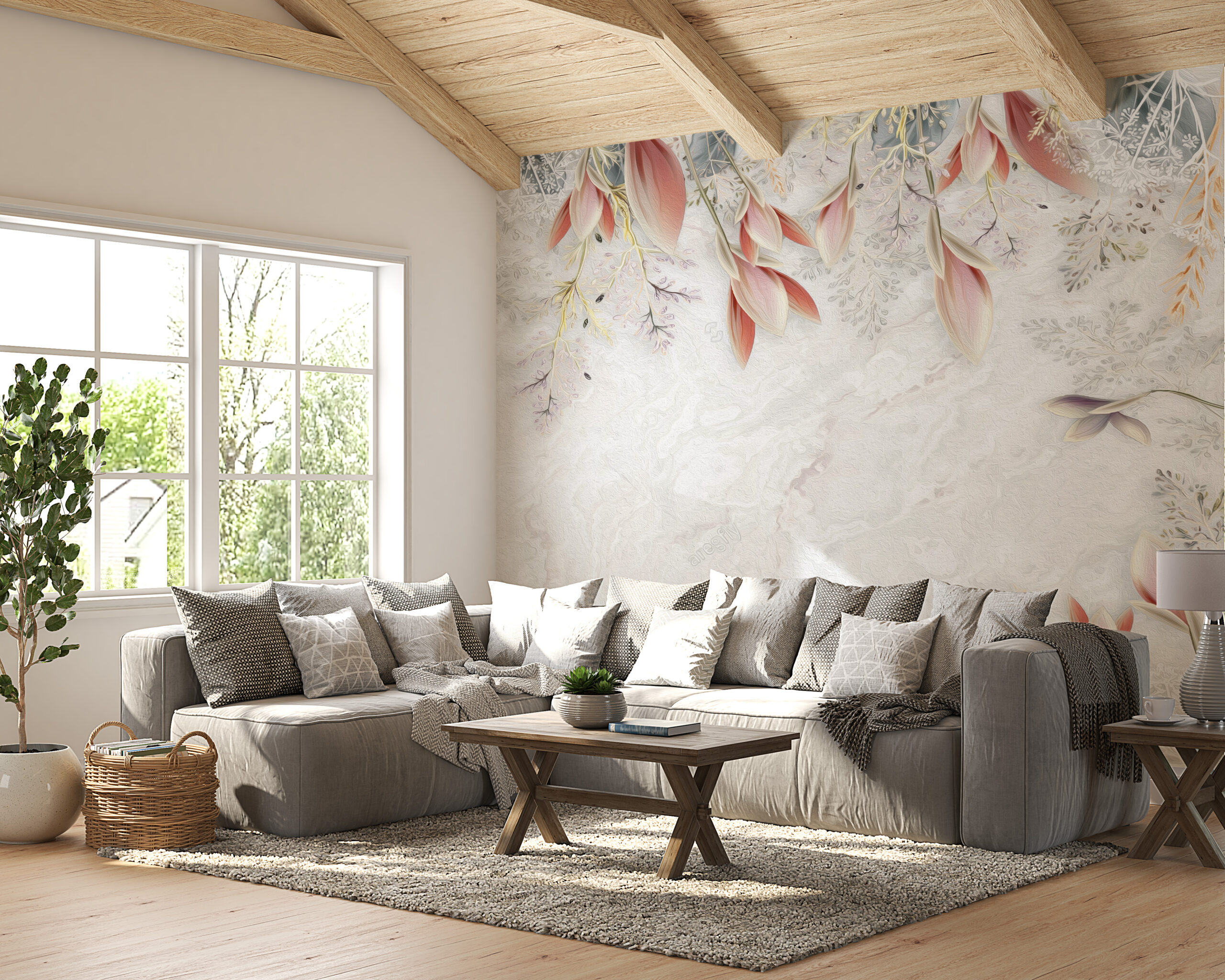 Růžový list rám nástěnná malba