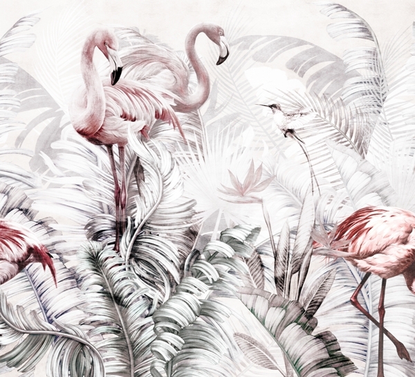 Nástěnná malba Flamingo Family