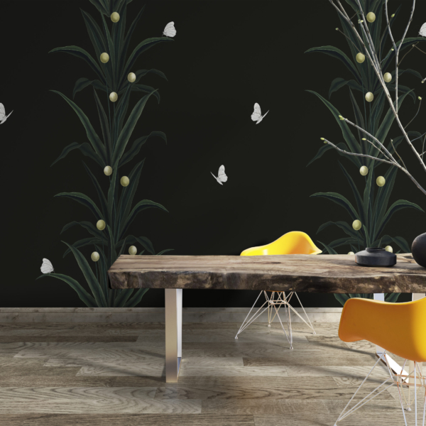 Nástěnná malba Rostliny na černém pozadí