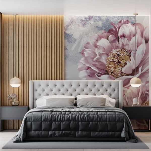 Nástěnná malba s okvětními lístky pivoňky