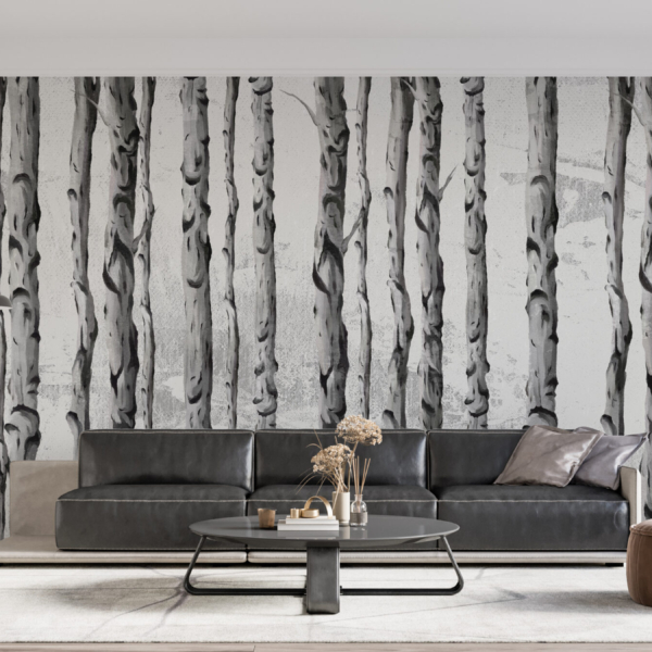 Nástěnná malba Řada březových kmenů