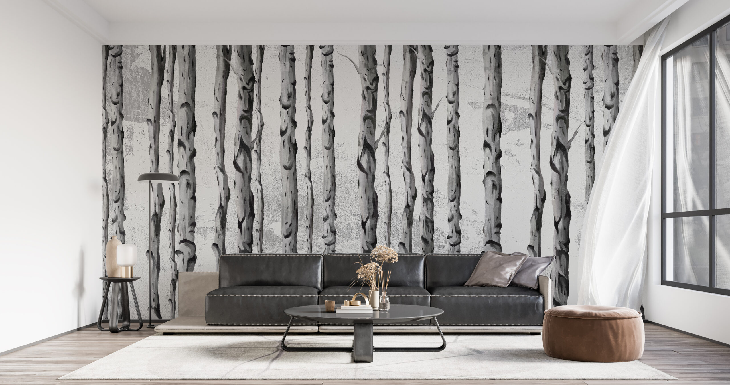 Nástěnná malba Řada březových kmenů