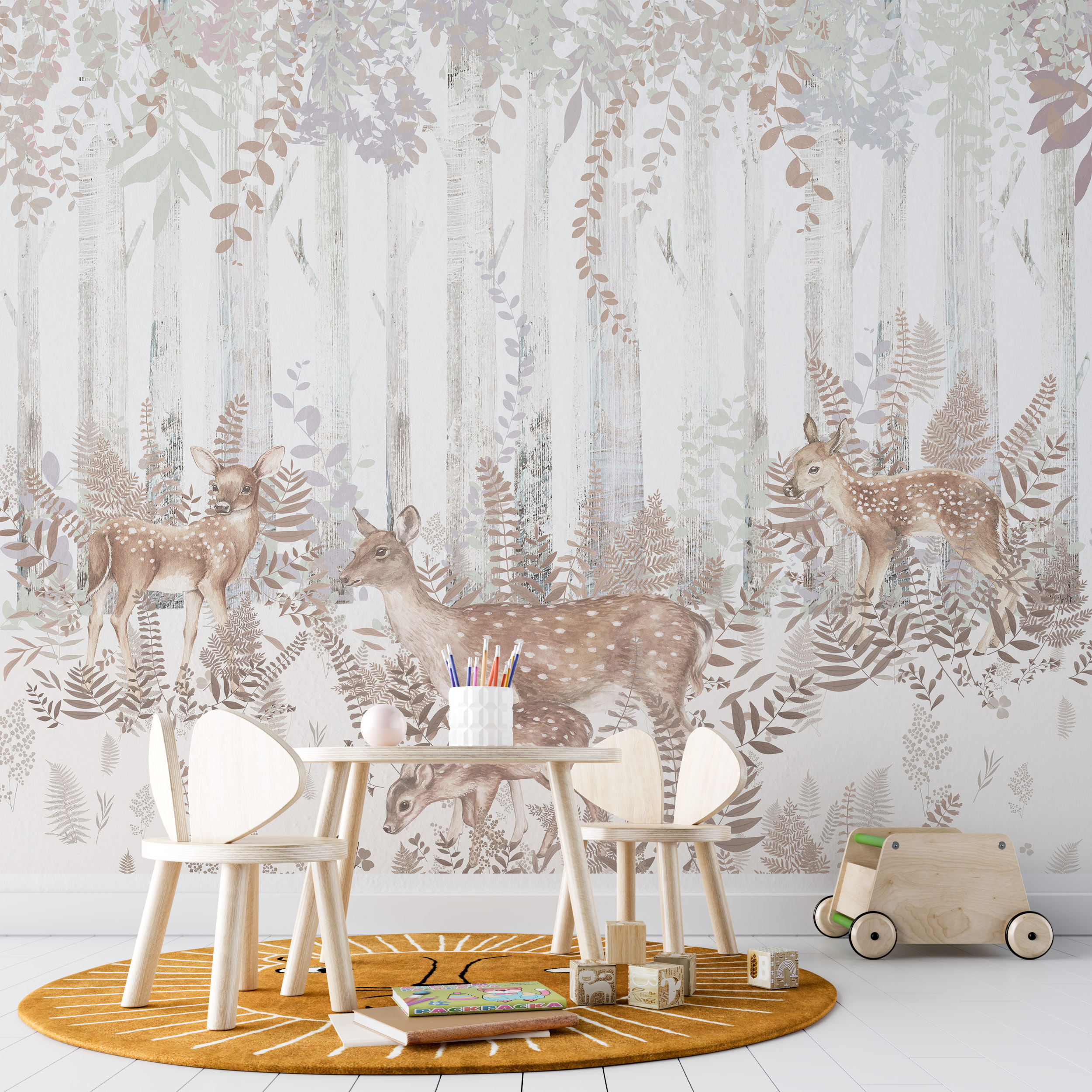 Nástěnná malba jelena v lese