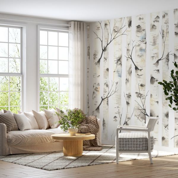 Nástěnná malba březového lesa